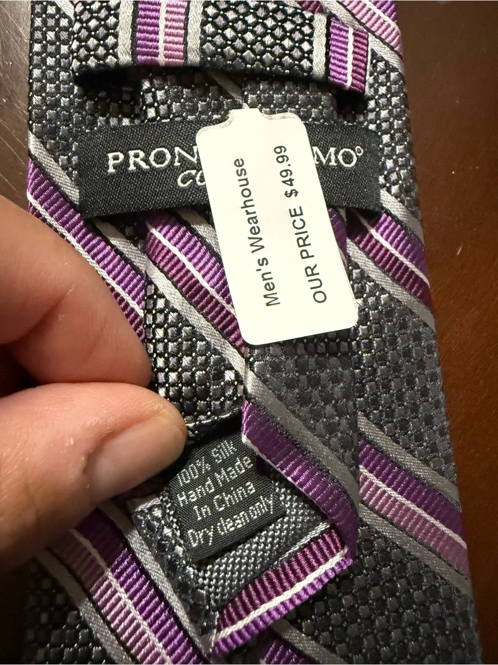 Pronto Uomo Gray Tie with Purple Stripes